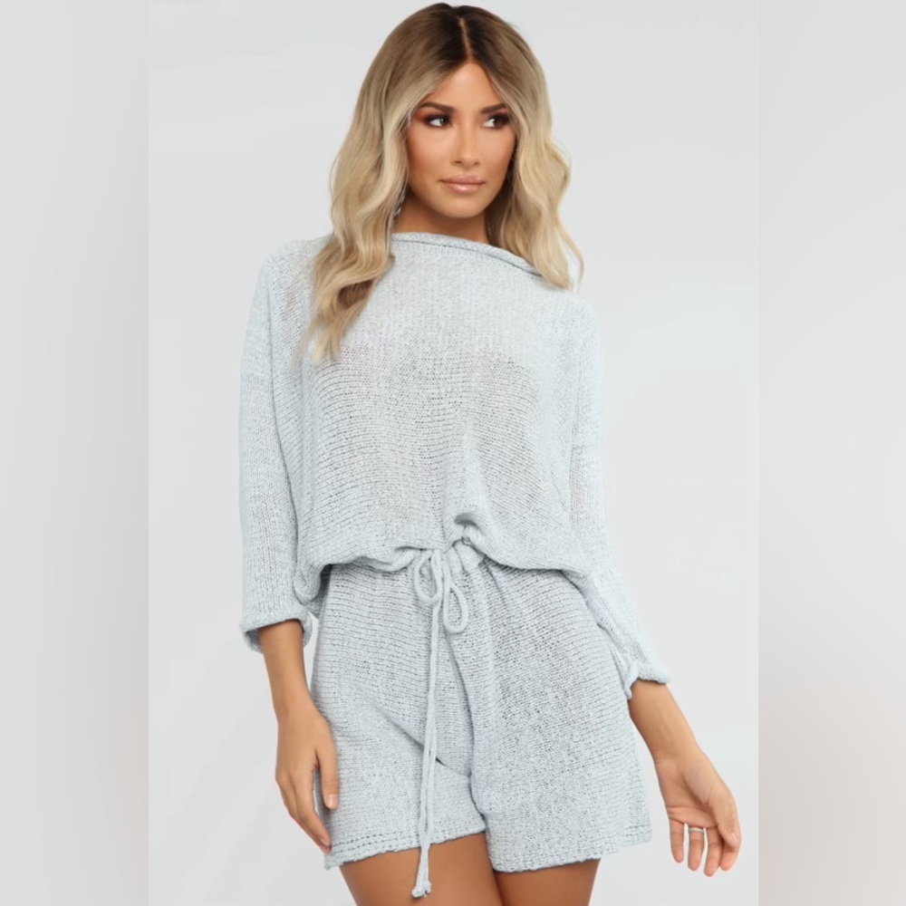 Fashion Nova - Ready to Relax Sweater Romper - Light Blue - Small
